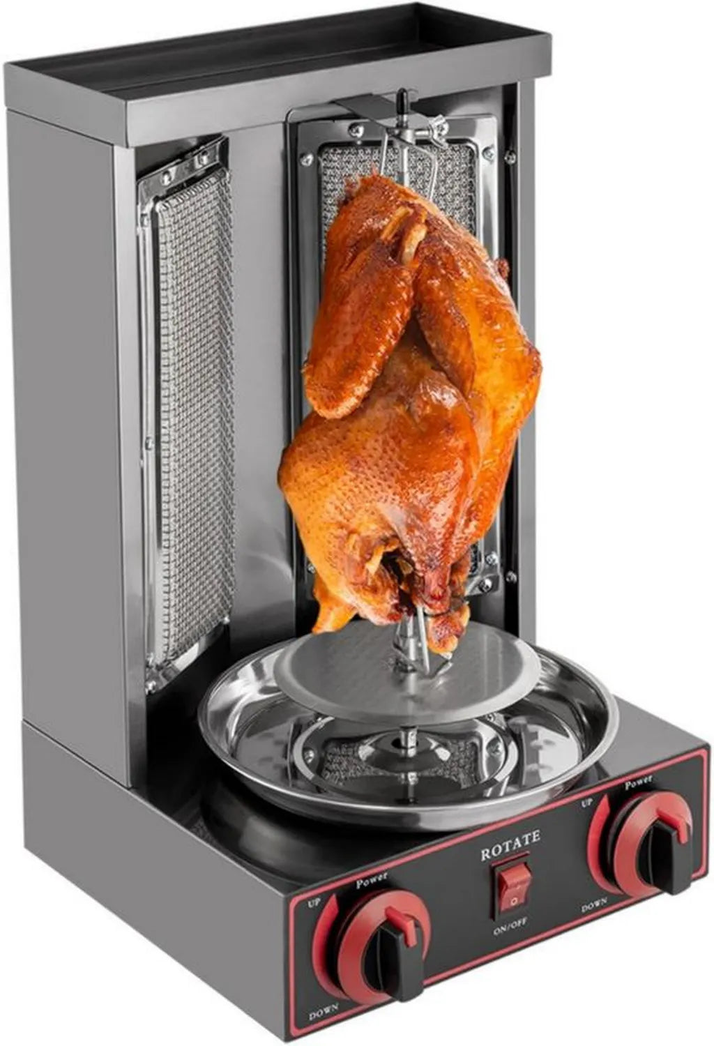 Profesjonalny grill do kebaba 3000 W, stal nierdzewna, gazowy, obrotowy rożen