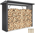 Outsunny Skład Drewna Opałowego Metalowy 213x66,5x150 cm Szybki Montaż Ciemnoszary