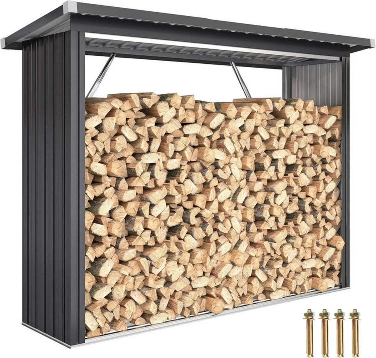 Outsunny Skład Drewna Opałowego Metalowy 213x66,5x150 cm Szybki Montaż Ciemnoszary
