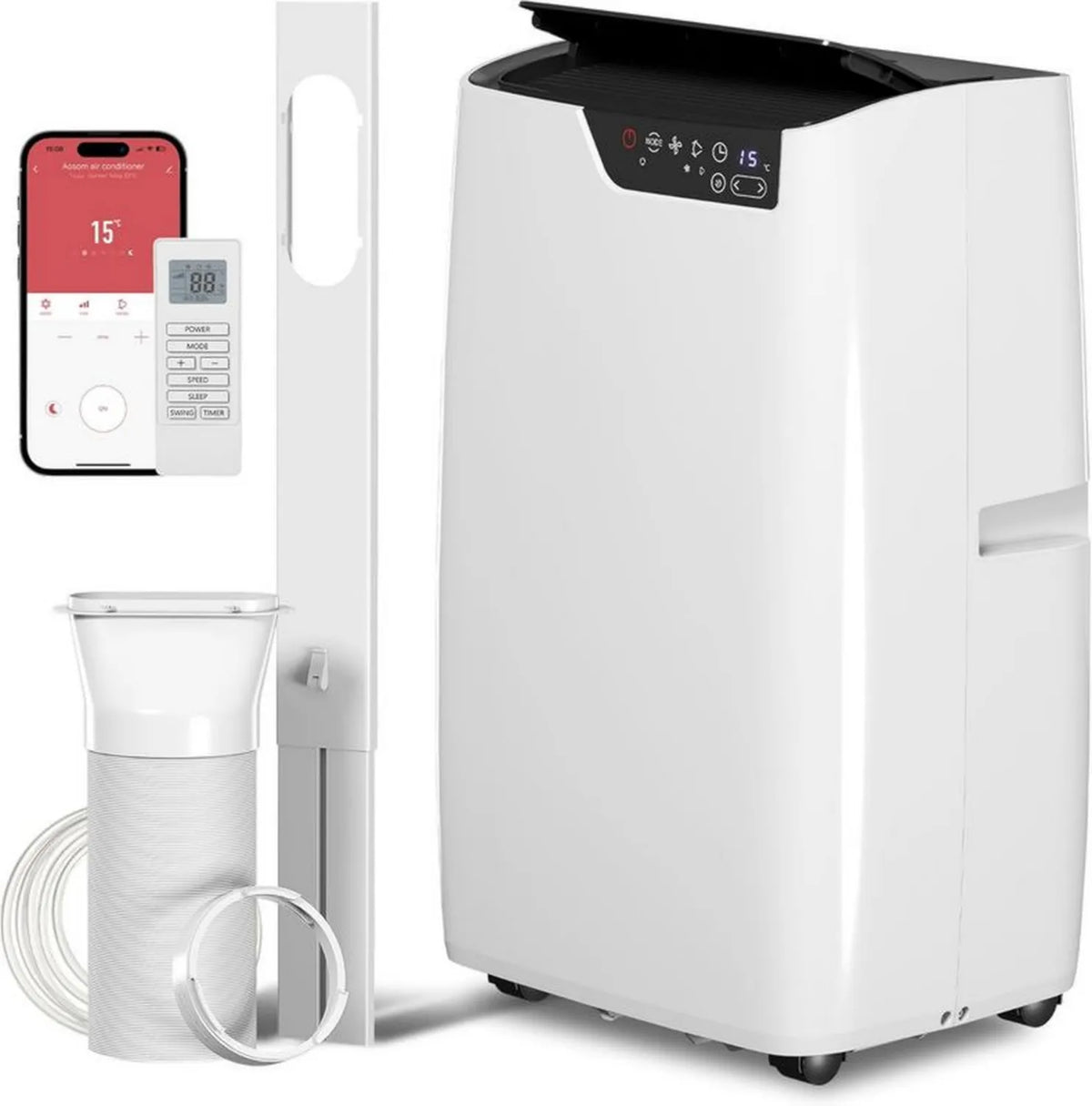 HOMCOM Mobilny Klimatyzator 12000 BTU, 4 w 1 z Wi-Fi i Pilotem