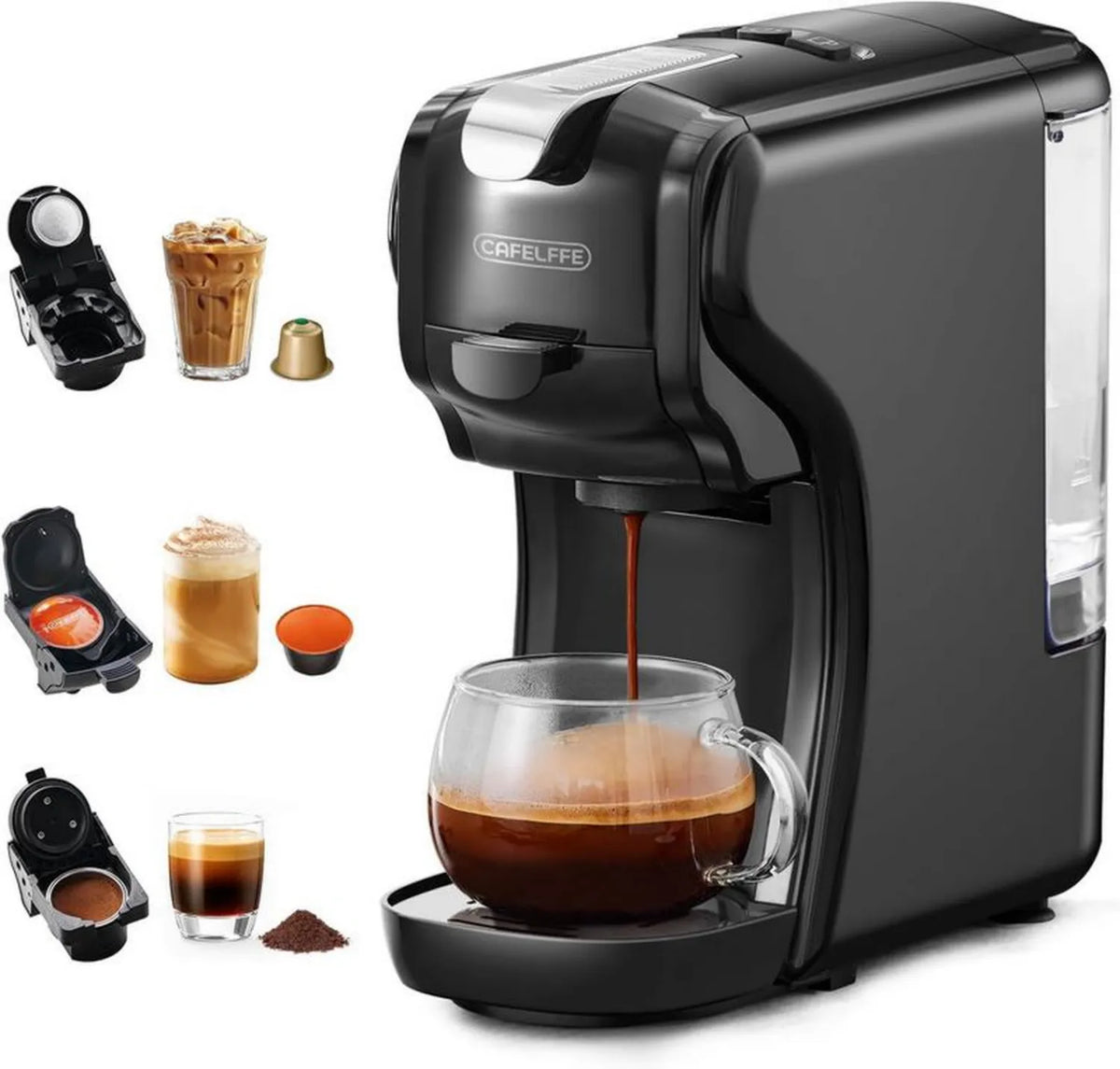 CAFELFFE MK-611 Wielofunkcyjny Ekspres do Kawy z Regulacją Wysokości Kubka, do Gorących i Zimnych Napojów, Kompatybilny z NES Original/DG/Ground
