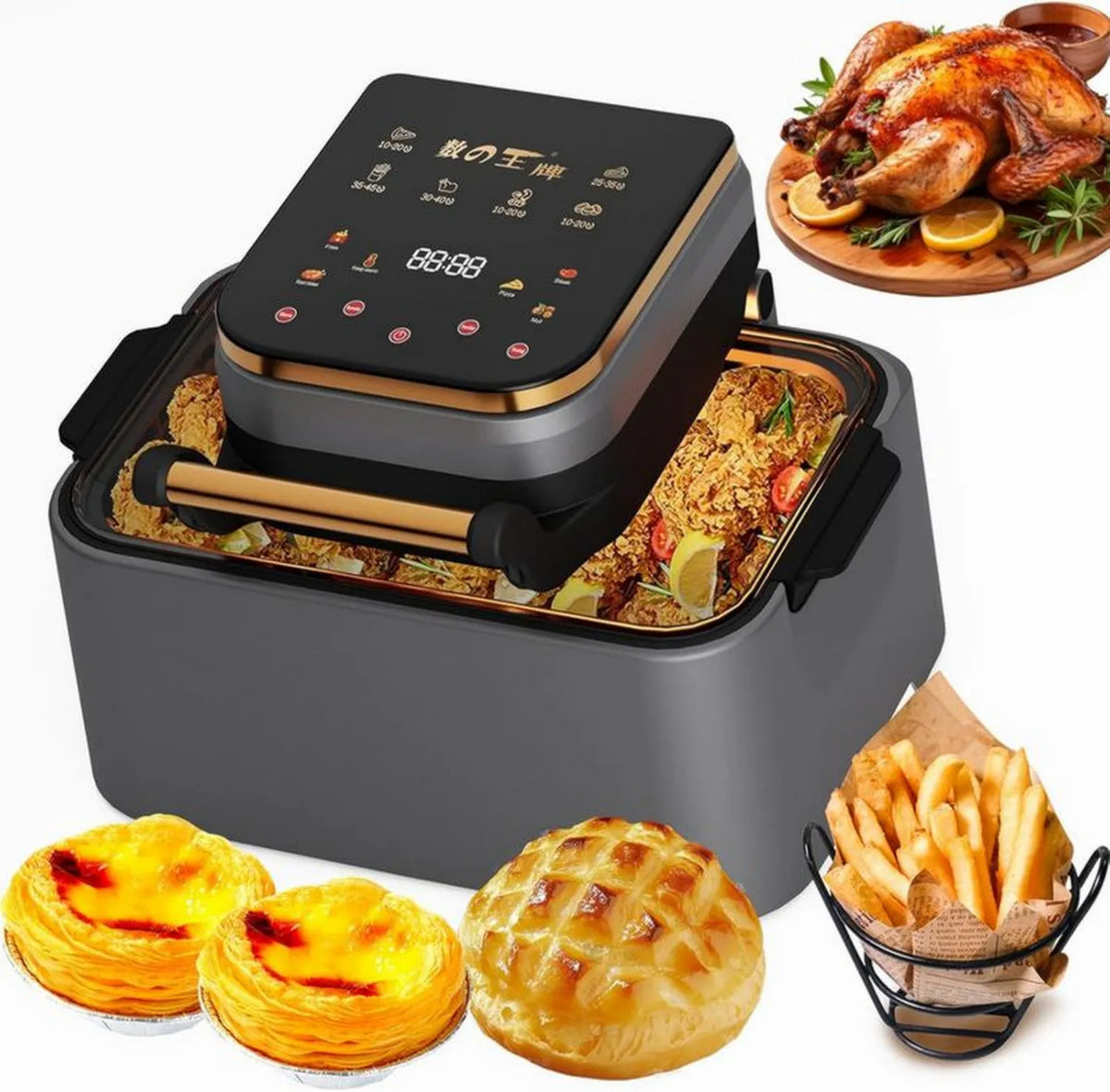 Air Fryer 1700W 12L z Okienkiem i Ekranem Dotykowym, Zdrowe Gotowanie Beztłuszczowe