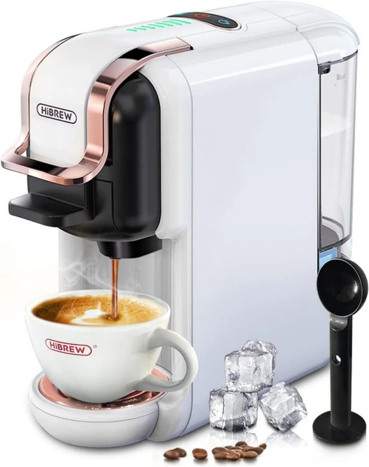HIBREW H2B wielofunkcyjny ekspres kapsułkowy 5 w 1, obsługa DG/Nes/ES, na kawę mieloną, automatyczne wyłączanie, idealne do espresso, biały