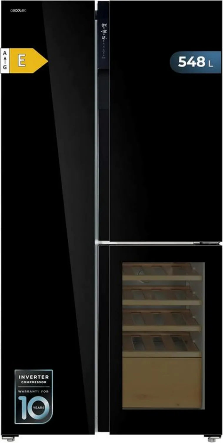 Cecotec Lodówka 3-drzwiowa Bolero CoolMarket 548L, Czarny Szkło, Klasa E, Inwerter, No Frost