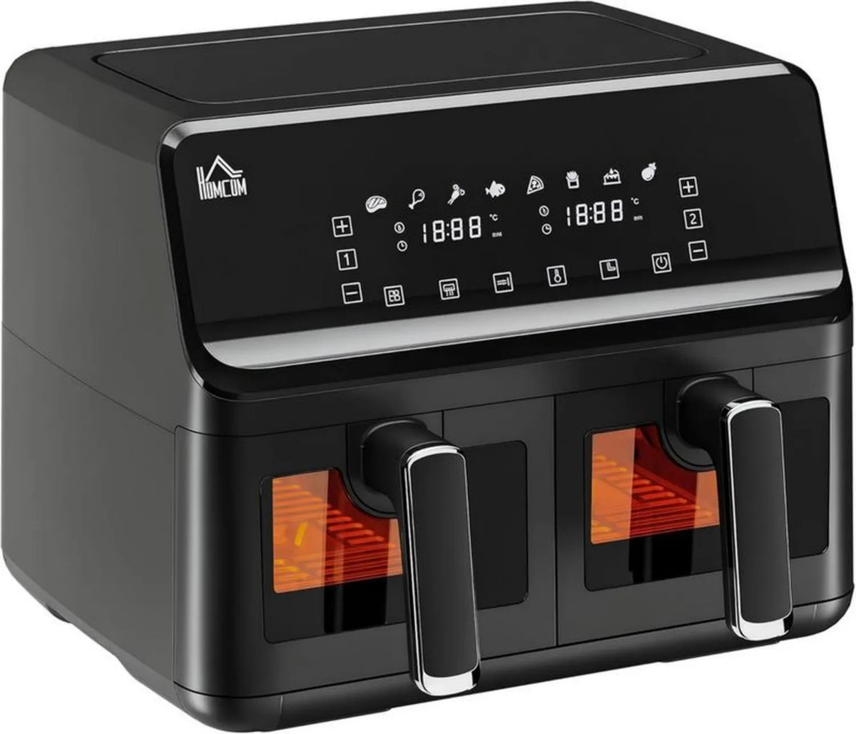 HOMCOM Frytkownica Beztłuszczowa 8L, 2500W, 8 Programów, Czarna