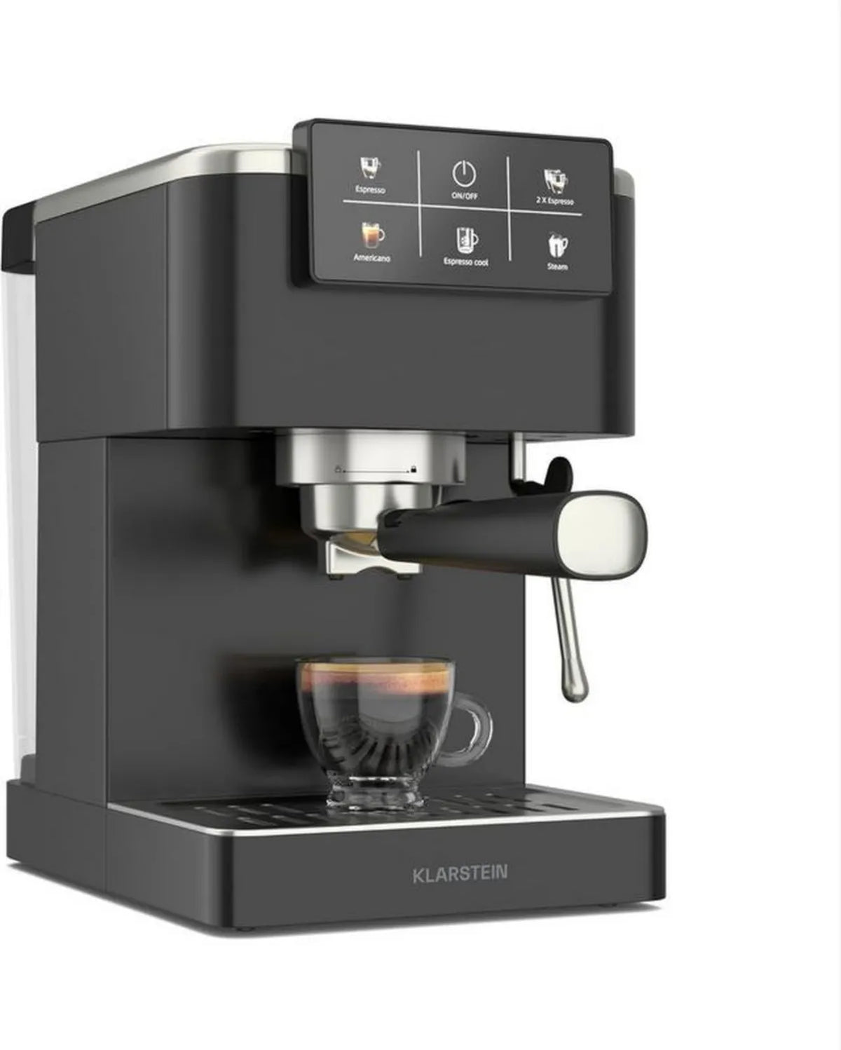Ekspres do Kawy Klarstein SteelPresso z Wyświetlaczem Dotykowym, 20 Bar, 1350W, Stal Nierdzewna, Zbiornik 1,5L, Spieniacz do Mleka