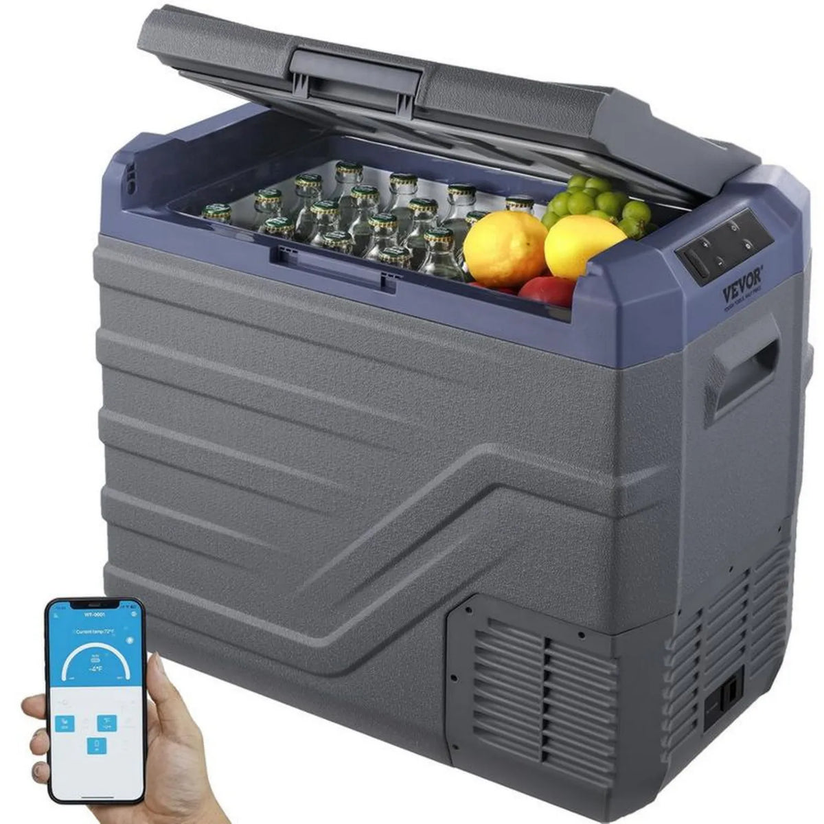 VEVOR Przenośna lodówka samochodowa 45L z wbudowanym oświetleniem, 12/24V DC i 100-240V AC, -15.6 °C do 20 °C, chłodziarka kompresorowa